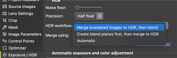 HDR workflow options